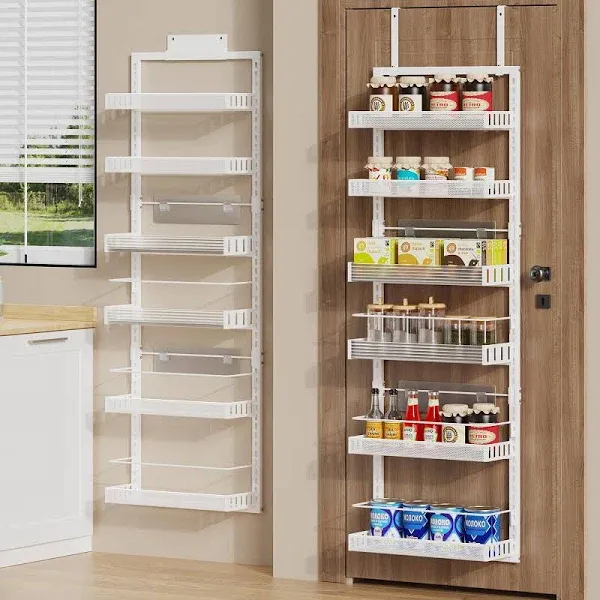 6 Tier Over the Door Pantry Organizer, Hanging Spice Rack, Home Storage Shelf, Hanging or Wall Mounted for Kitchen Bathroom Bedroom Organization and Storage