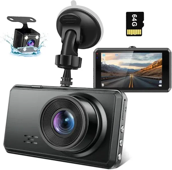 S7 2.5K Dash Cam Front and Rear,64G SD Card,1600P+108<wbr/>0P FHD Dual Dash Camera