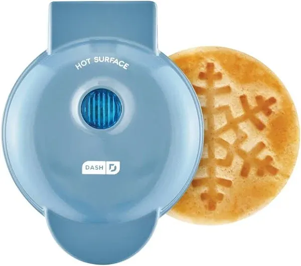 DASH Snowflake Shaped Electric Mini Waffle Maker 4&#034; Cooking Surface Aqua Blue