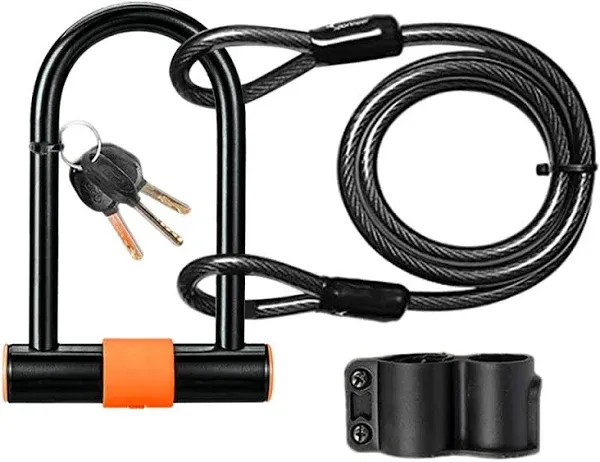 Efoxcity Bike U Lock with Cable Bike Lock Heavy Duty Bicycle U-Lock with Mounting Bracket for Road Bike/Mountain Bike/Folding Bike/Motorcycle