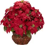 Nearly Natural 1265 Poinsettia With Decorative Planter Silk Flower Arrangement