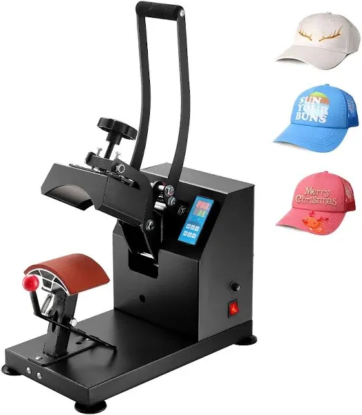 VEVOR Hat Press, Heat Press Machine for Caps with 3.5"×5.5" Curved Heating Element, Digital LCD Timer and Temperature Control, with LCD Timer and Temperature Control, Rigid Steel Frame - Black