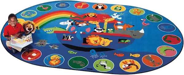 KID$Value Plus 80006 Noah&#039;s Voyage Circletime Classroom Rug 6ft x 9ft Oval Blue