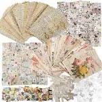 300PCS Vintage Scrapbooking Supplies Scrapbook Paper Journaling Kit Aesthetic Decorative Craft DIY Stickers Kits for Bullet Journaling, Junk Journal, Retro Crafts(Vintage)