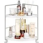 2-Tier Bathroom Corner Counter Organizer, Makeup Storage Shelf Vanity Tray, Bathroom Sink Countertop Organizer, Silver