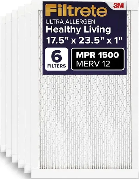 Filtrete 25x25x1 Air Filter, MERV 12, Certified Asthma &amp; Allergy Friendly 6-Pack