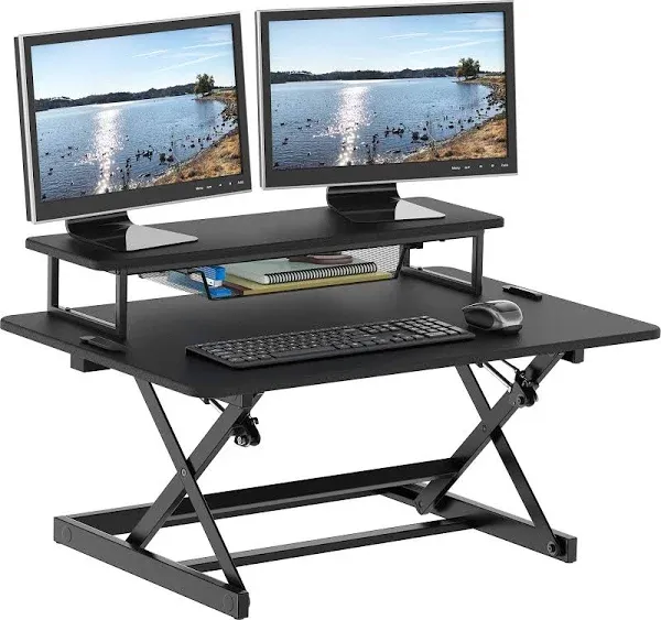 SHW 36-Inch Height Adjustable Standing Desk Sit To Stand Riser Converter Workstation, Black