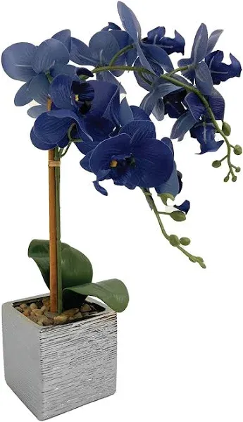 Artificial Orchids in Metallic Vase - Lifelike Purple Potted Fake Plants, Real-Touch Vivid Petals & Leaves, Ideal Décor for Home, Office or Party - Maintenance-Free Modern Touch