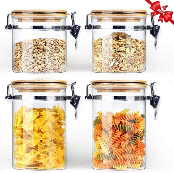 Borosilicate Glass Storage Jars w/Airtight Locking Lids 2x18oz