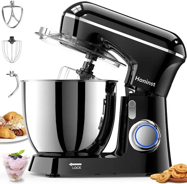 Honinst 6.5 QT Electric Stand Mixer, 10+P Speeds Lightweight with Tilt-Head Kitchen Stand Mixer, Dough Hook, Whisk, Beater and Bowl, Food Mixer for Baking, Cake and Most Home Cooks