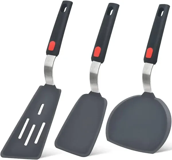 Silicone Spatula Turner Set of 3, 600°F Cooking Spatulas for Nonstick Cookwar...