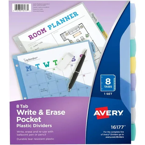 Avery Write & Erase Pocket Plastic Dividers