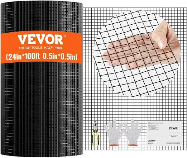 VEVOR Hardware Cloth, 24'' x 100' 1/2 inch Galvanized Wire Mesh Roll, 19 Gauge Chicken Wire Fencing Roll, Vinyl Metal Wire Mesh for Chicken Coop Barrier, Rabbit Snake Fences, Poultry Enclosures