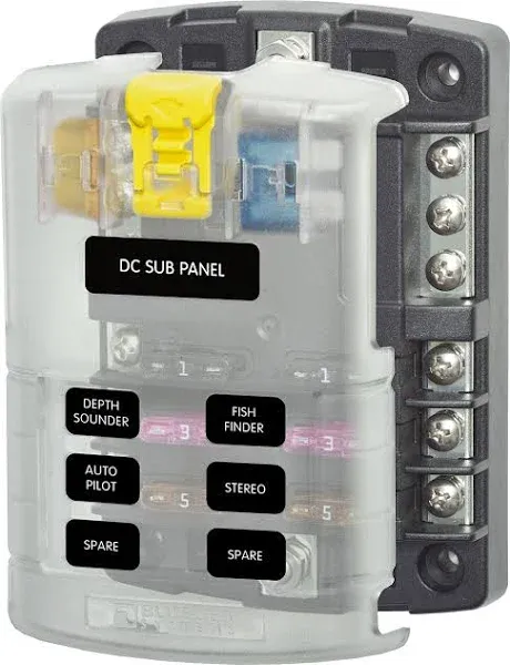 Blue Sea Systems 5025 ST Blade Fuse Block 6 Circuit with Ground and Cover