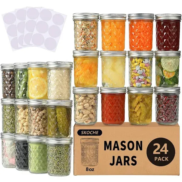 SKOCHE 24 Pack 8 oz Canning Jars