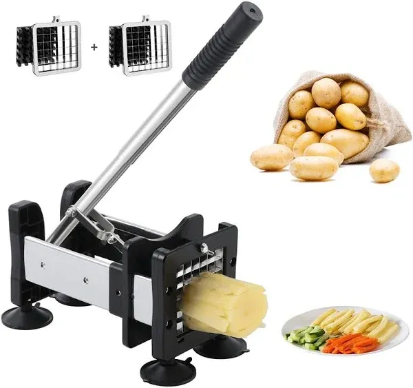 Votron French Fry Cutter Potato Cutter Stainless Steel with 2 Size Durable Blades for Vegetables, Potato, Onions, Carrots, Cucumbers, Fruits, Apples