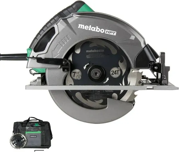 Metabo HPT 7-1/4-Inch Circular Saw Kit | 6,000 Rpm, 15-Amp Motor | Integrated Dust Blower | 24T Premium Framing/Ripping Blade | Single Handed Bevel Adjustment | C7SB3