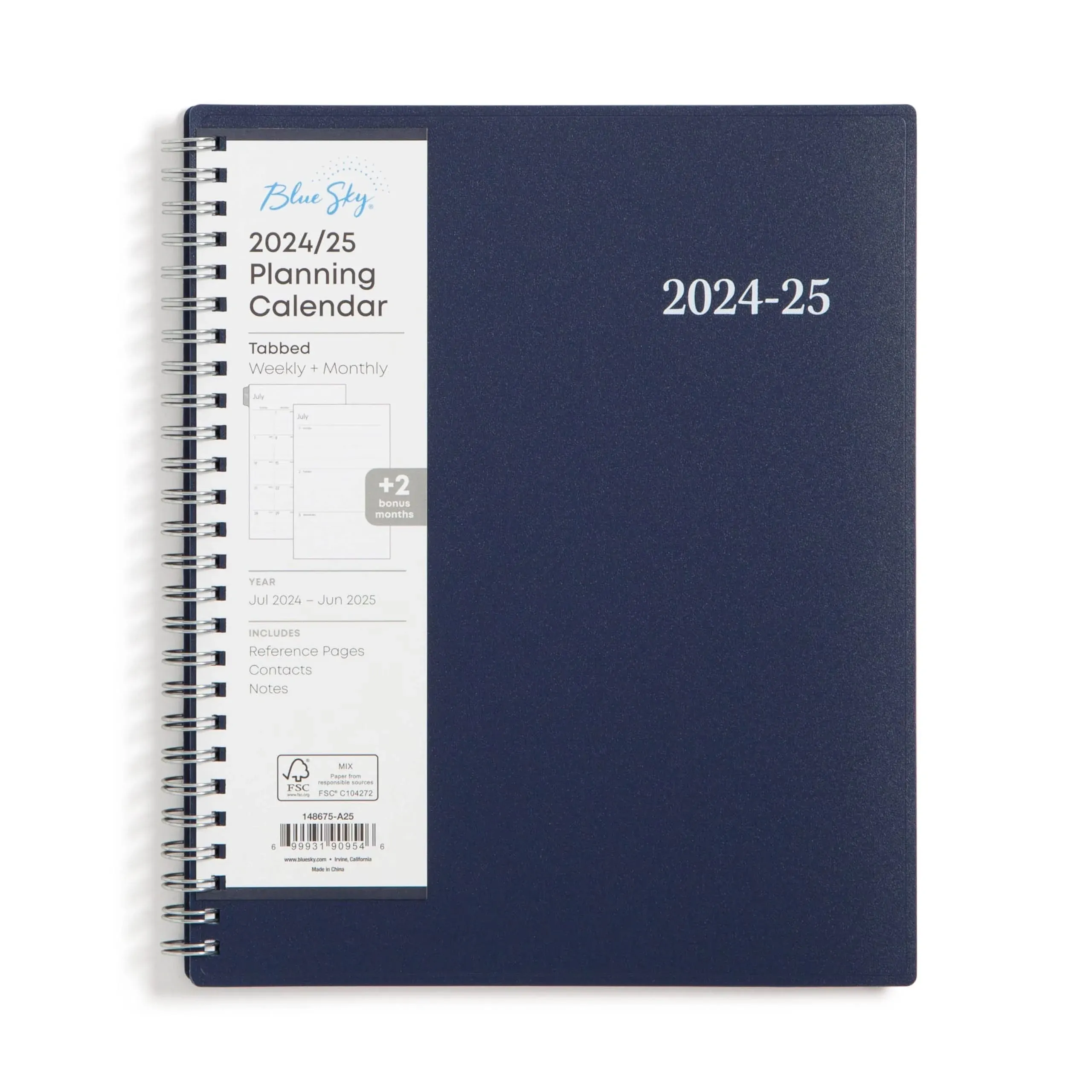 2024-2025 Blue Sky Enterprise Weekly/Monthly Planning Calendar, 7” x 9”, Navy, July To June