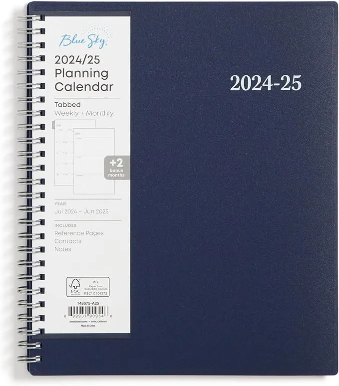 Blue Sky 2024-2025 Academic Year Weekly and Monthly Planner, 7" x 9", Wirebound, Collegiate Navy (148675-A25)