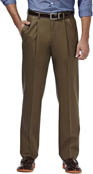 Haggar Men's Premium No Iron Khaki Classic Fit Pleat Front Regular and Big & Tall Sizes