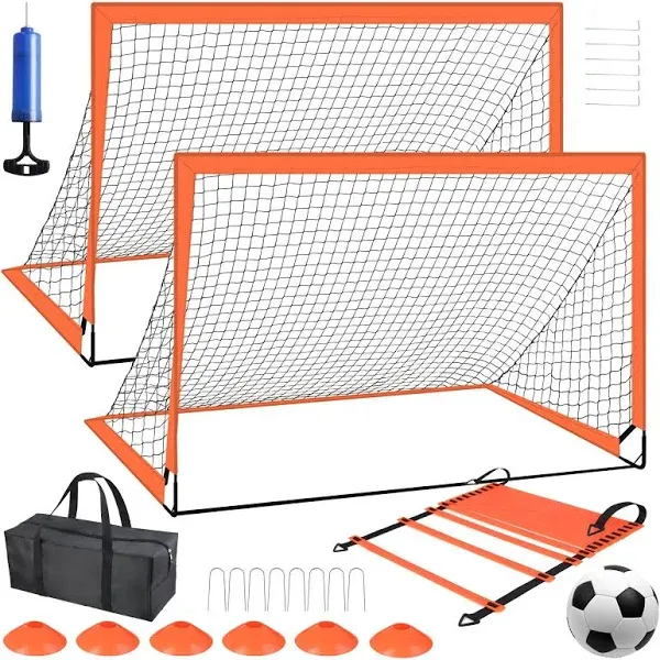 Kids Soccer Goals for Backyard Set of 2, Portable Soccer Goal Training Equipment with Soccer Ball, Agility Ladder and Cones Pop Up Portable Soccer Set for Kids Youth Training Goals