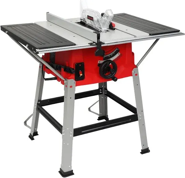 TUFFIOM Table Saw w/Port for Connecting Dust Collector, 10” Portable Benchtop Table Saw w/ 60T Blade, Metal Stand & Push Stick, Speed 5000RPM, Adjustable Blade Height, 90°Cross Cut & 0-45°Bevel Cut