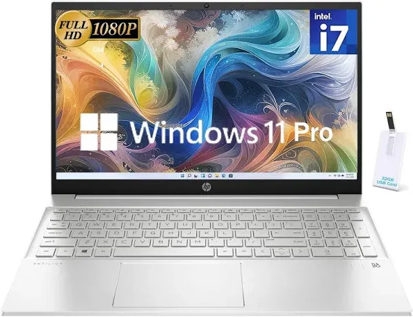 HP 15.6'' Laptop, Intel Core i7-1355U Processor, 16GB RAM, 256GB SSD, FHD Anti-Glare Display, Bluetooth 5, WIFI6, Webcam, HDMI, Windows 11 Pro, Alpacatec MicroSD, Silver