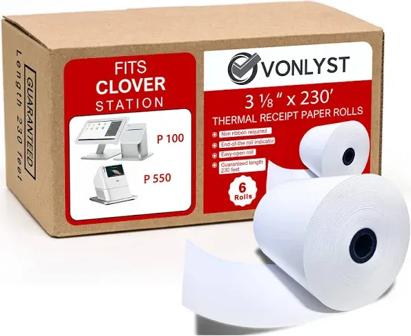 Thermal Receipt Paper Rolls 3 1/8&#034; x 230&#039; for Clover Station (03 rolls) 3 rolls