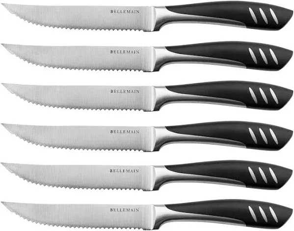 Bellemain Serrated Steak Knife Set | Serrated Knife Set, Black Steak Knives (8)