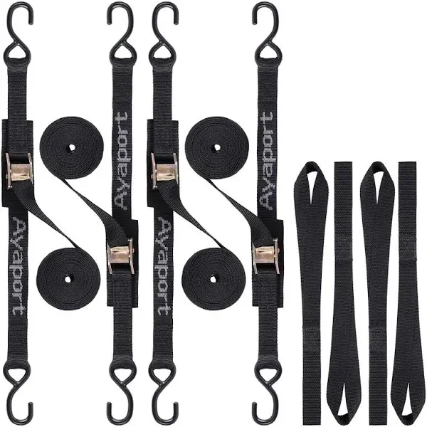 Ayaport Cam Buckle Tie Down Straps 20 feet 2200lbs Break Strength Securing Straps with S Hooks for Motorcycle, Kayak, Car, Truck, Dirt Bike