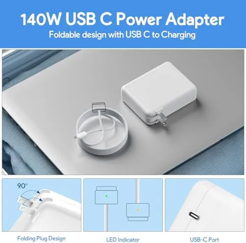 140W USB C to Magnetic 3 Cable, Charger for Mac Book Pro 16,15,14,13 inch,2021-2023 M1 M2 Mac Book Air Laptop Power Adapter & [6.6Ft]