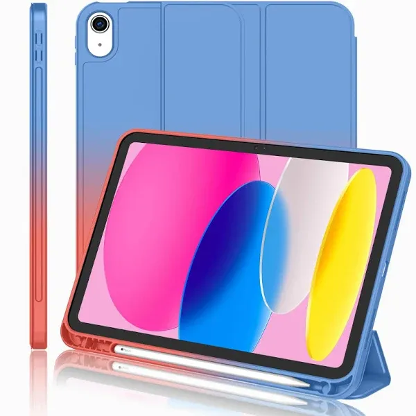 iMieet New iPad 10th Generation Case 2022 10.9 Inch with Pencil Holder, Trifold Stand Smart Case with Soft TPU Back,Auto Wake/Sleep(Purple/Blue)