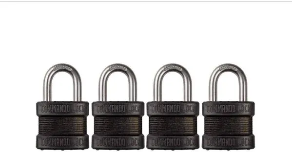 Commando Lock Keyed Padlock 1-3/4&#034; w/ 1-1/8&#034; Shackle Weather Resistant (4-Pack)