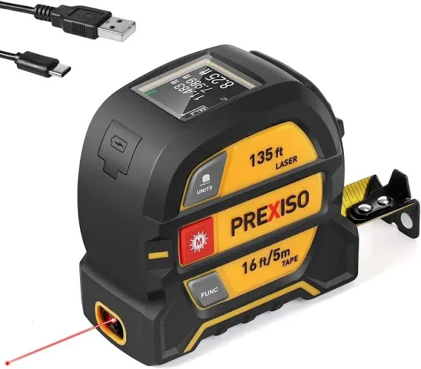 ✅ PREXISO 2-in-1 Laser Tape Measure 135Ft Rechargeable &amp; 16Ft Measuring Tape ✅