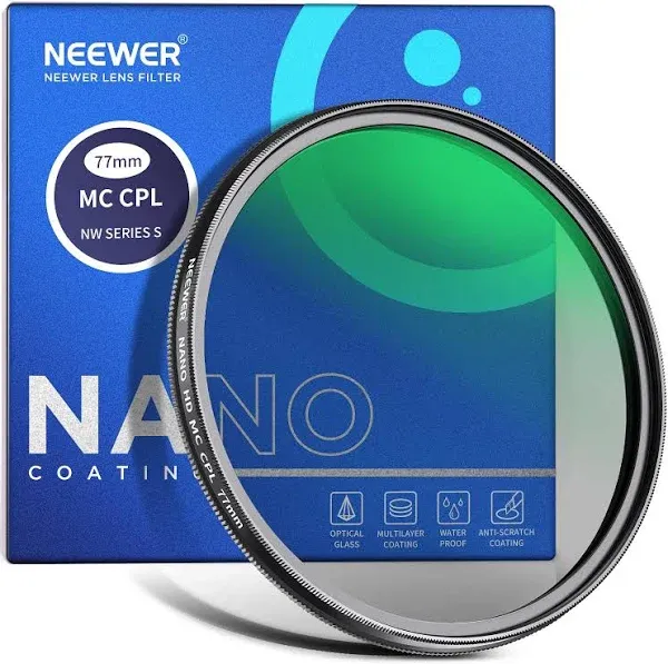 NEEWER 77mm Polarizer Filter, 24 Layer Multi Resistant Nano Coated MC CPL Circular Polarizing Filter with HD Optical Glass/Ultra Slim for Camera Lens, Reduce Reflection/Enhance Contrast/Reduce Glare