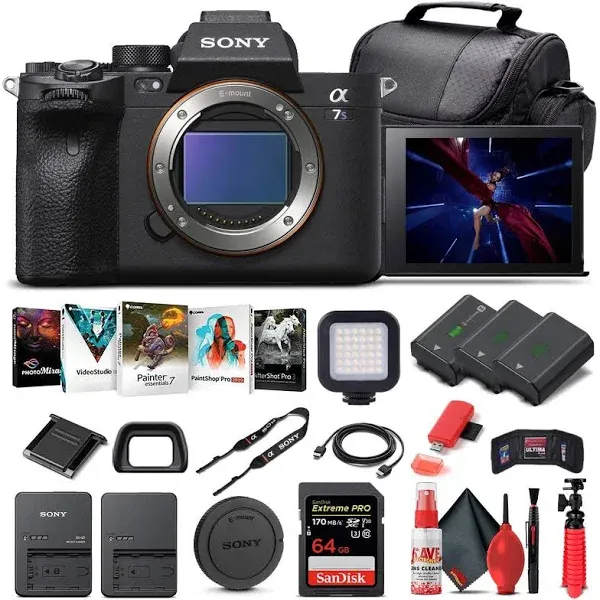 Sony Alpha a7S III Mirrorless Digital Camera (Body Only) ILCE7SM3/B + 64GB Memory Card + 2 x NP-FZ-100 Battery + Corel Photo Software + Case + Card Reader + LED Light + More (Renewed)