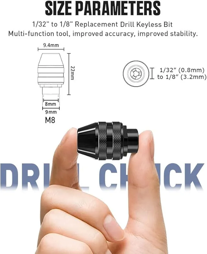 Drill Chuck Collet Set 15 Pcs,Brass Collet Set,Collet Nut Kit,0.8-3.2mm Small Electric Drill Bit Collet, Micro Twist Drill Chucks Adapter for Rotary Tools and Electric Grinder(M8x0.75mm Long)