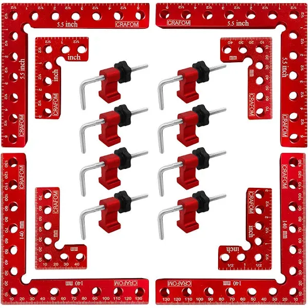 90 Degree Corner Clamping Squares, Positioning Squares Set of 4 (3" 5.5"), wood working tools, Aluminum Alloy Right Angle clamp,Corner Clamps for WoodWorking, Box, Frames, Cabinets, or Drawers