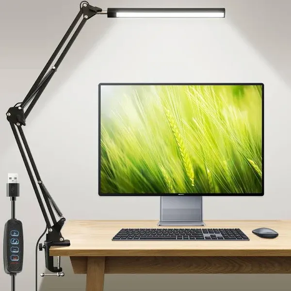 LED Desk Lamp with Clamp Swing Arm Desk lamp 360° Aluminum clip Black