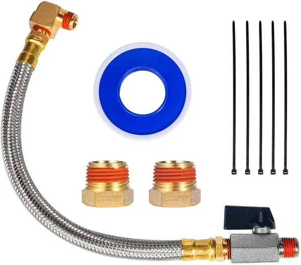 Extended Tank Drain Valve Assembly Kit10 Inch Braided Steel Hose 1/4 Inch NPT...