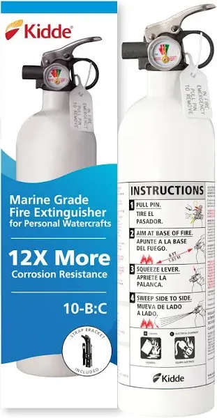 Kidde Mariner 5 Marine Fire Extinguisher for Boats, 5-B:C, 3.2 Lbs., Coast Guard Approved, Strap Bracket (Included), White