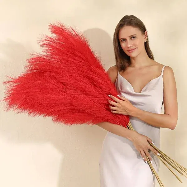 Red Pampas Grass Decor 45-Inch Set of 8