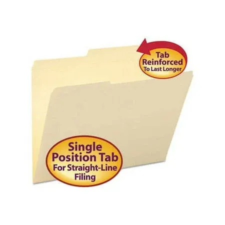 Smead 10376 Guide Height Folder 2/5 Cut Right Two-Ply Tab Letter Manila 100/Box