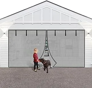 Privacy Garage Door Screen Blackout for 1 Car Garage-10x8FT Privacy Silver Grey Heavy Duty Magnetic Garage Screen, Hands Free, Magnetic Privacy Garage Screen Door