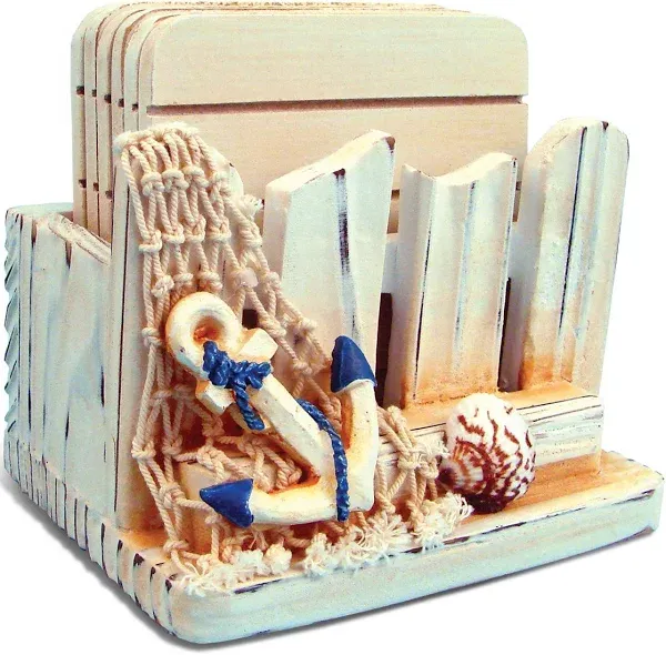 CoTa Global Nautical Wooden Coaster and Holder Set