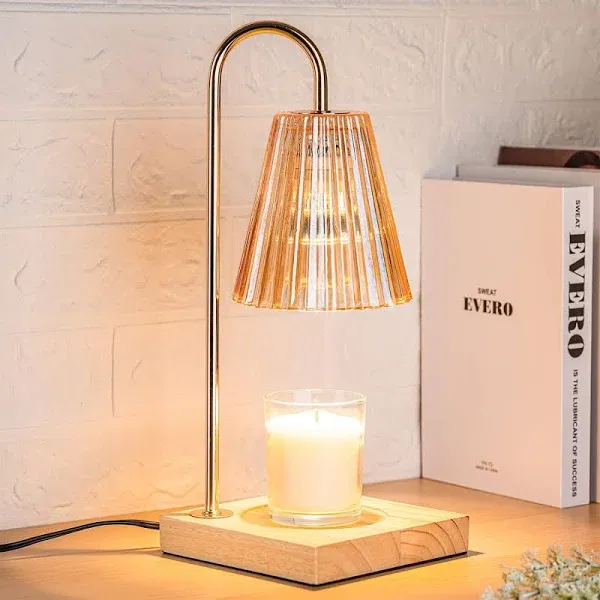 Candle Warmer Lamp with Timer, Dimmable Wax Melt Warmer Amber Lampshade