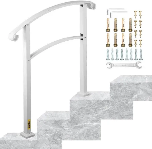 VEVOR Wrought Iron Handrail Arch Fits 3/4/5Steps Outdoor Steps Matte White/Black