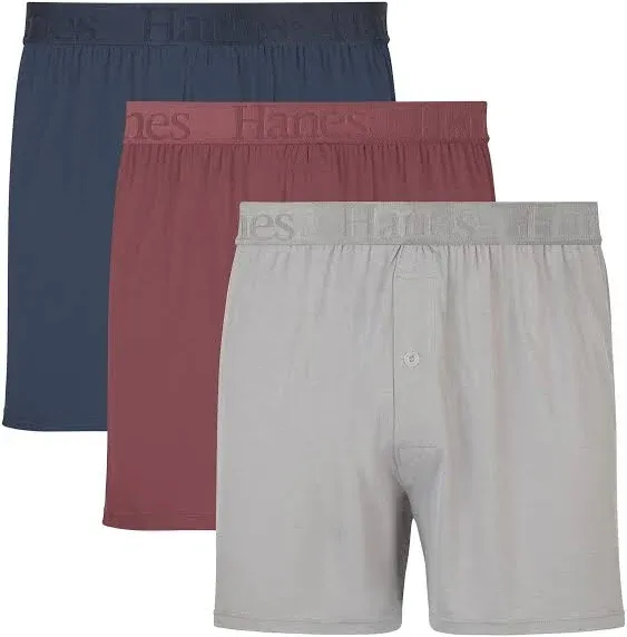 Hanes Originals Ultimate Men&#039;s SuperSoft Knit Boxer Underwear, Blue/Grey/Red,