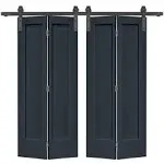 48 in. x 80 in. 1 Panel Shaker Charcoal Gray Painted MDF Composite Double Bi-Fold Barn Door with Sliding Hardware Kit