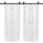 72 in. x 80 in. Hollow Core 1 Panel White Painted MDF Composite Double Bi-Fold Barn Doors with Sliding Hardware Kit